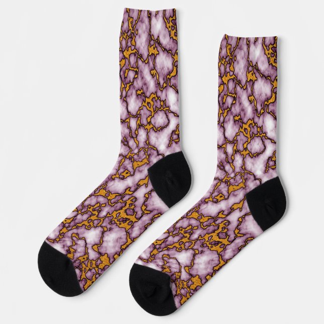 Bright Pink and Gold Marble Texture Design Socks (Left)