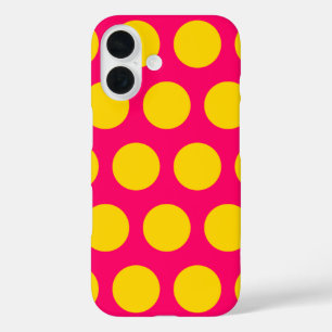 Bright Pink and Gold Polka Dots iPhone 16 Case