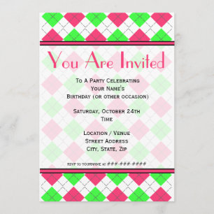 Bright Pink and Green Argyle Fashion Invitation