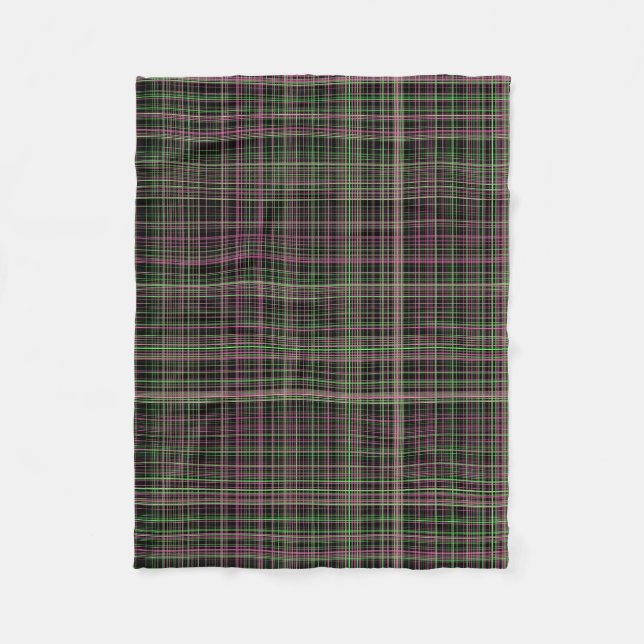Bright Pink and Green Plaid Fleece Blanket (Front)