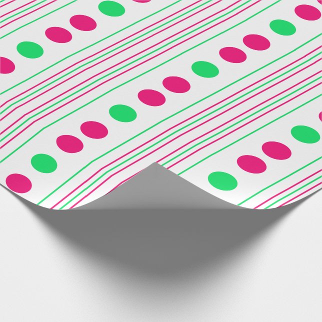 Bright Pink and Green Polka Dots and Stripes Wrapping Paper (Corner)