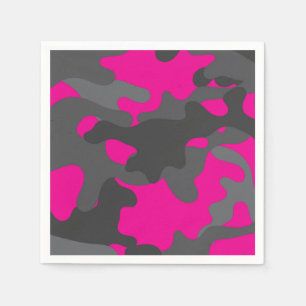 Bright Pink and Grey Camouflage Paper Napkins