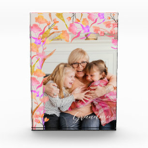 Bright Pink and Orange Boho Wildflower Grandma Photo Block