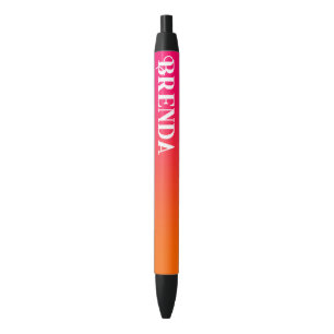 Bright Pink and Orange Gradient Personalised Black Ink Pen