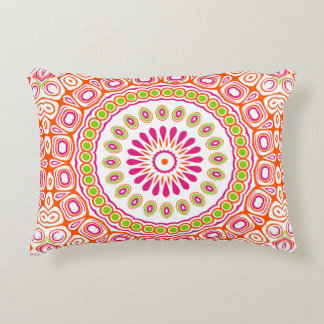 Bright Pink and Orange Spring Mandala Flower Decorative Cushion
