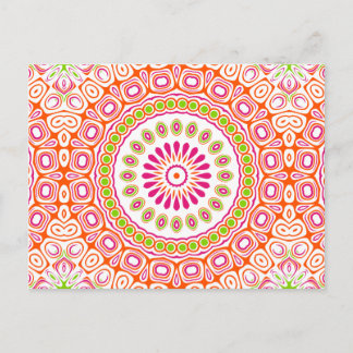 Bright Pink and Orange Spring Mandala Flower Postcard