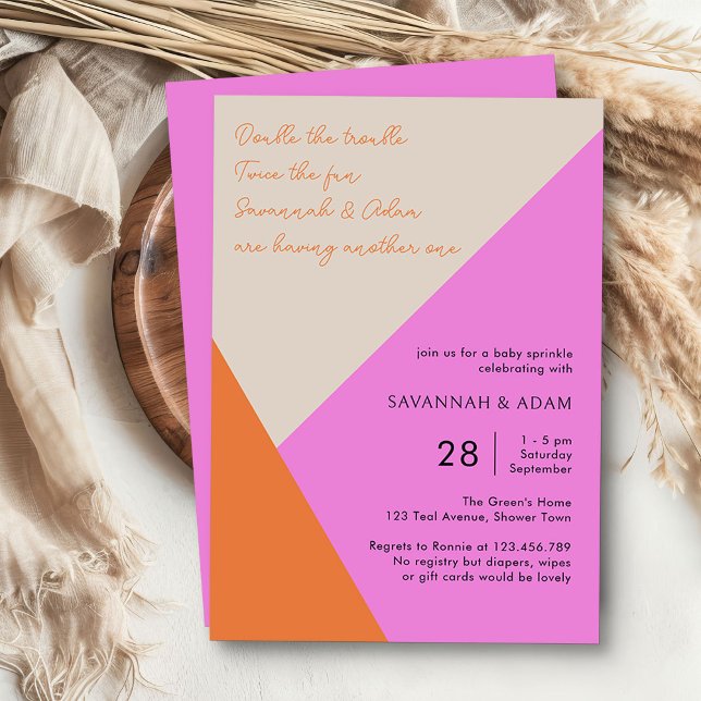 Bright Pink and Orange Tricolor Baby Sprinkle Invitation (Baby Sprinkle Baby Shower Invitation from my Tricolor Baby Shower Collection)