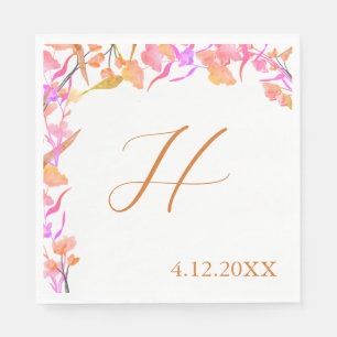 Bright Pink and Orange Wildflower Wedding Monogram Napkin
