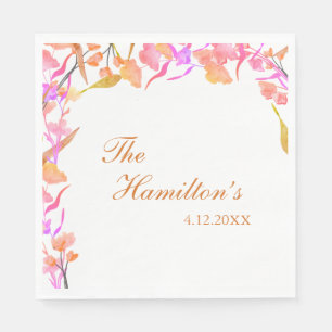 Bright Pink and Orange Wildflower Wedding Napkin