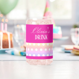 Bright Pink and Poka Dots Can Glass