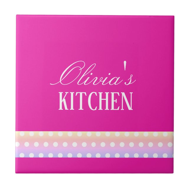 Bright Pink and Poka Dots Ceramic Tile (Front)