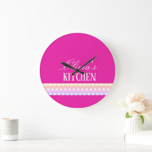 Bright Pink and Poka Dots Large Clock