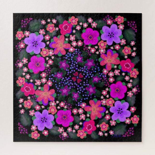 Bright Pink and Purple Boho Painted Flowers  Jigsaw Puzzle (Vertical)