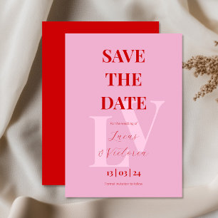 Bright pink and red, initial  invitation