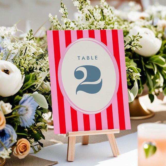 Bright Pink and Red Stripe Bold Table Number (Bright Pink and Red Stripe Bold Table Number)
