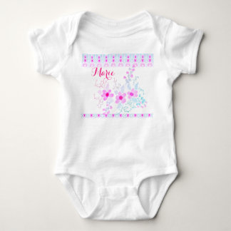 Bright Pink And Teal Floral Name Baby Bodysuit