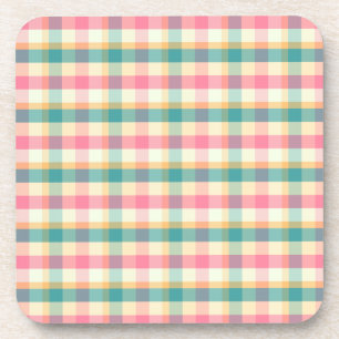Bright Pink and Teal Plaid Weave Pattern Coaster
