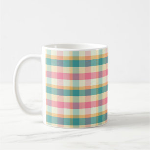 Bright Pink and Teal Plaid Weave Pattern Coffee Mug