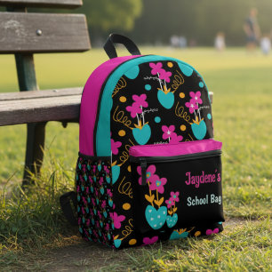 Bright Pink And Teal Whimisical Printed Backpack