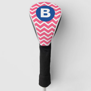 Bright Pink and White Chevron Pattern Monogram Golf Head Cover