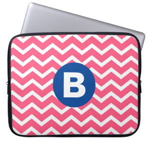Bright Pink and White Chevron Pattern Monogram Laptop Sleeve