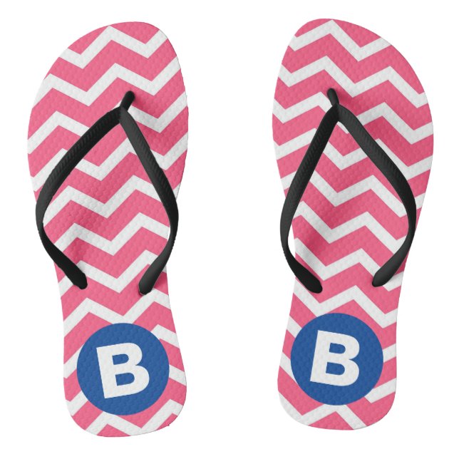 Bright Pink and White Chevron Pattern Monogram Thongs (Footbed)
