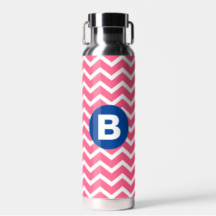 Bright Pink and White Chevron Pattern Monogram Water Bottle