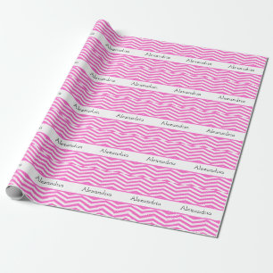 Bright Pink and white chevron Striped Wrapping Paper