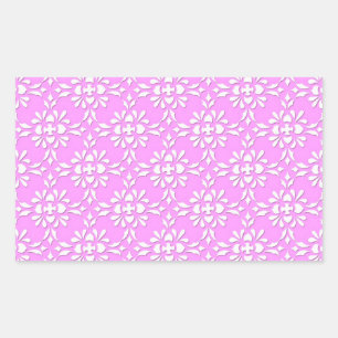 Bright Pink and White Damask Style Pattern Rectangular Sticker