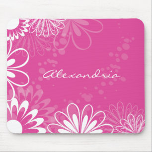 Bright Pink and White Floral Mousepad