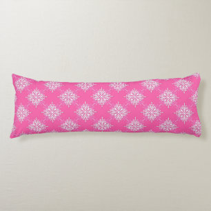 Bright Pink and White Girly Damask Pattern Body Cushion