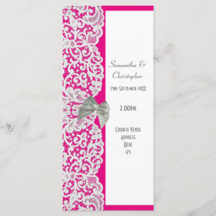 Bright pink and white lace church wedding program