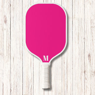 Bright Pink and White Modern Monogram Pickleball Paddle