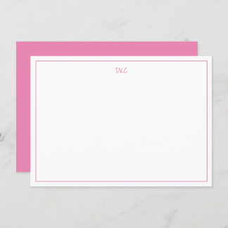 Bright Pink and White Monogrammed Flat Invitation