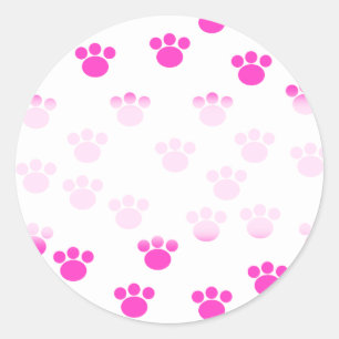 Bright Pink and White Paw Print Pattern. Classic Round Sticker
