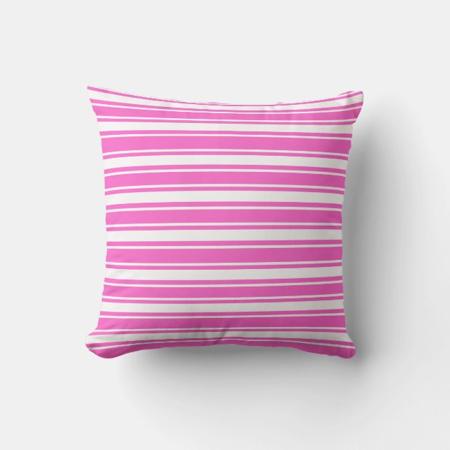 Bright Pink and white Striped Cushion (Front)