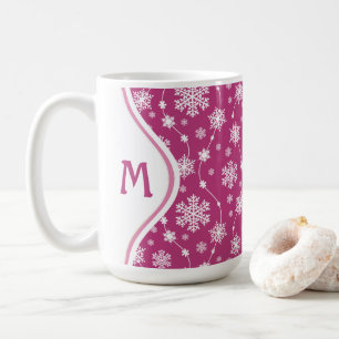 Bright Pink and Winter White Snowflake Pattern Coffee Mug