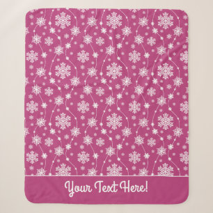 Bright Pink and Winter White Snowflake Pattern Sherpa Blanket