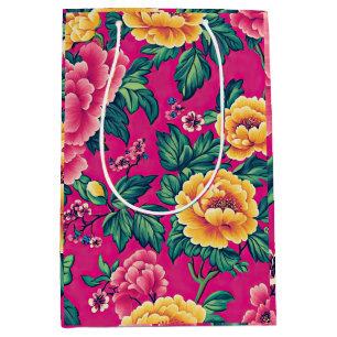 Bright Pink and Yellow Chinoiserie Floral Medium Gift Bag