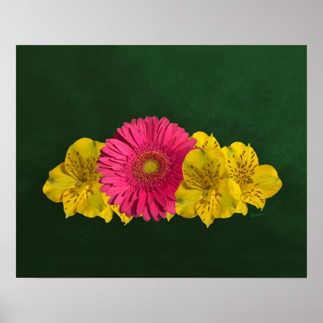 Bright Pink and Yellow Flowers Print (Front)