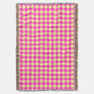 Bright Pink and Yellow Gingham Chequerboard Throw Blanket