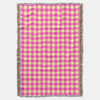 Bright Pink and Yellow Gingham Chequerboard  Throw Blanket