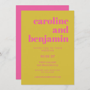 Bright Pink and Yellow Typography Modern Wedding   Invitation