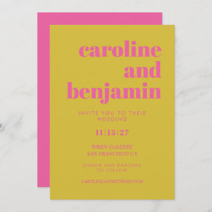 Bright Pink and Yellow Typography Modern Wedding   Invitation