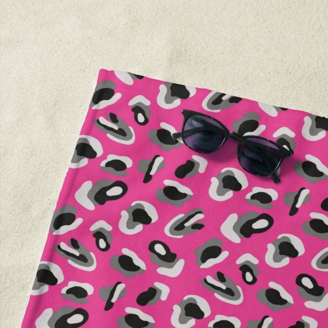 Bright Pink Animal Print Beach Towel (In Situ)