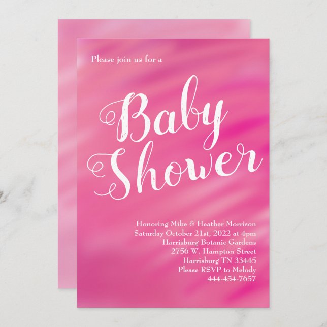 Bright Pink Baby Shower Girl Watercolor Invitation (Front/Back)