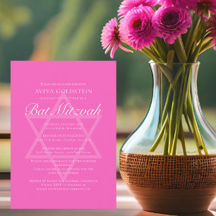 Bright Pink Bat Mitzvah Star of David Party Invitation