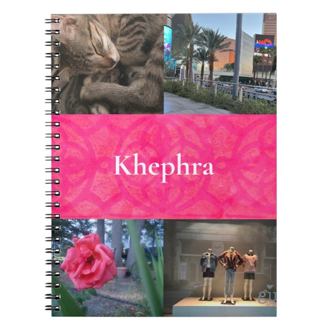 Bright Pink Batik Collage and Name  Notebook (Front)