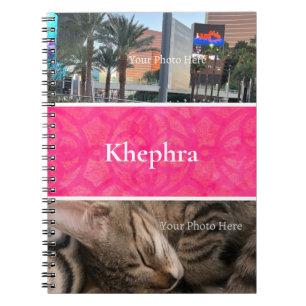 Bright Pink Batik Photo Collage White Border Name Notebook