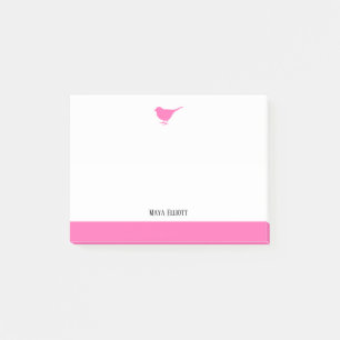 Bright Pink Bird & Border on White w/ Name Post-it Notes